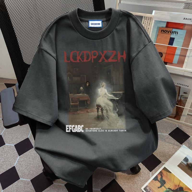 Футболка с принтом «Девушка играет на пианино» для мужчин и женщин с круглым вырезом из чистого хлопка, летний модный тренд, повседневный удобный топ с коротким рукавом для пары, Harajuku