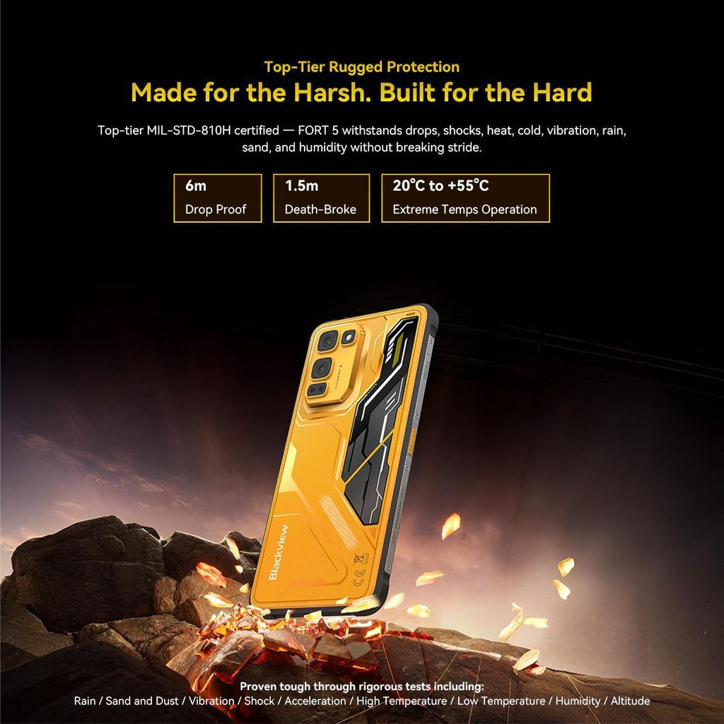 Blackview Защищенный смартфон Fort 5 Android 16, 36 ГБ ОЗУ + 256 ГБ ПЗУ, 5000 мАч/33 Вт, 6,78” IPS 120 Гц, 108 Мп + 13 Мп ночное видение, NFC/IP68/IP69K
