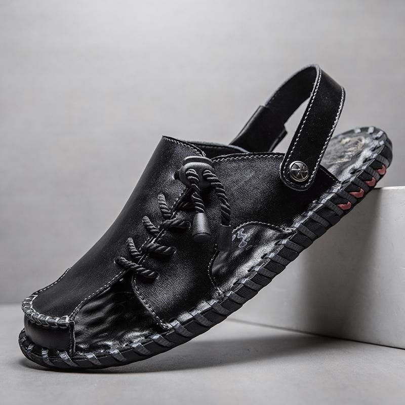 Модные мужские сандалии из натуральной кожи, летние пляжные тапочки, мужские нескользящие мягкие удобные уличные туфли, мужские сандалии высокого качества