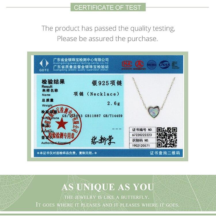 WOSTU Real 925 Sterling Silver Simple Style Shining Opal Heart Pendant Choker Necklace For Women Jewelry Gift