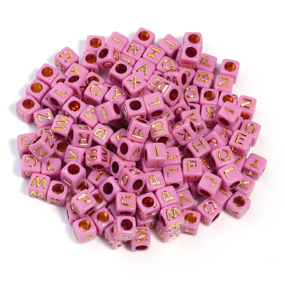 100pcs/lot 6mm Electroplated Acrylic Alphabet Beads Square Big Hole Loose Letter Beads For DIY Fashion Bracelet Necklace Jewelry