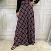 Qooth Women High Waist Casual Slimming Plaid Long Skirt Fashionable Versatile A-line Large Swing Skirt QT2504