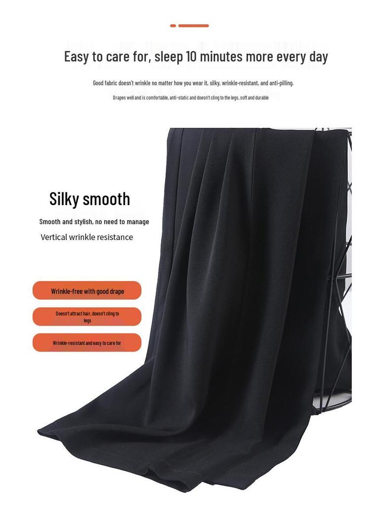 Женские черные брюки с высокой посадкой и широкими штанинами, 2025: Стройнящий, Драпированный, Повседневный, Весенне-осенний стиль