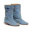 Low Heel Casual Boots Ladies Jeans Leather Fashion Newest Mid Calf Boots Women Shoes Pointed Toe Cowboy Big Size