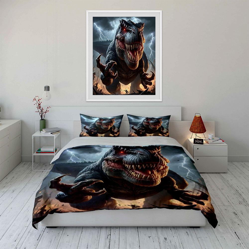 Roaring T-Rex with lightning. Bedding sets Duvet cover sets Duvet covers Pillowcases(1* Duvet Cover 2* Pillowcases without duvet insert)