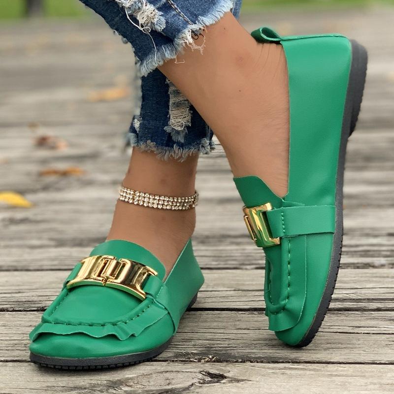 2024 Women Retro Designer Flats Soft Leather Summer Simple Female Loafers Square Toe Lady Outside Sneakers Plus Size 43
