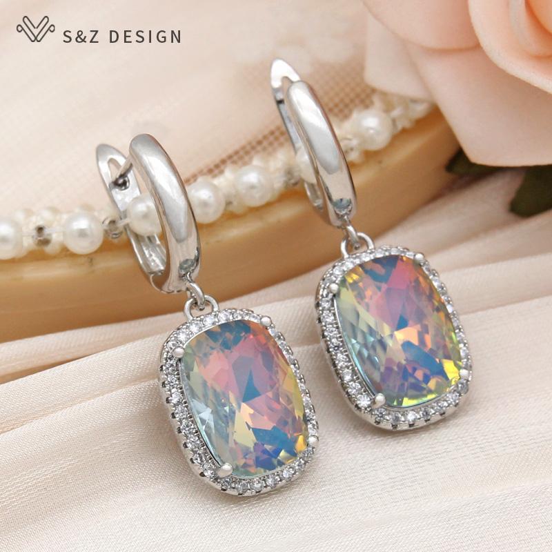 Модные элегантные прямоугольные серьги-капли с кристаллами для женщин, свадебные украшения из розового золота с кубическим цирконием