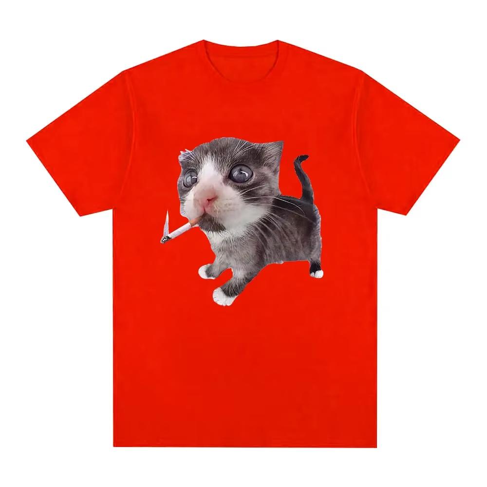 Funny Smoking Cat Meme Cigarette Kitten Graphic TShirt Women Clothing Fashion Vintage Tshirts Casual T Shirts