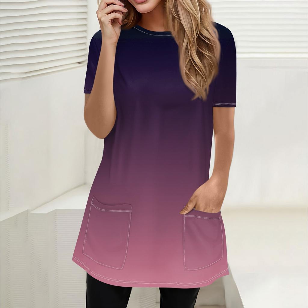 Жен. Футболка Футболка С принтом С короткими рукавами Повседневные Выходные Мода Классический Круглый вырез Карманы Обычный Топ