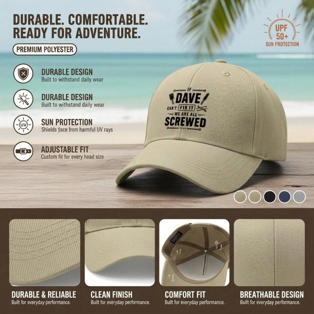 [Funny Dave Baseball Cap] If Dave Can't Fix It We Are All Screwed Print Polyester Adjustable Outdoor Sports Dad Hat For Men Women