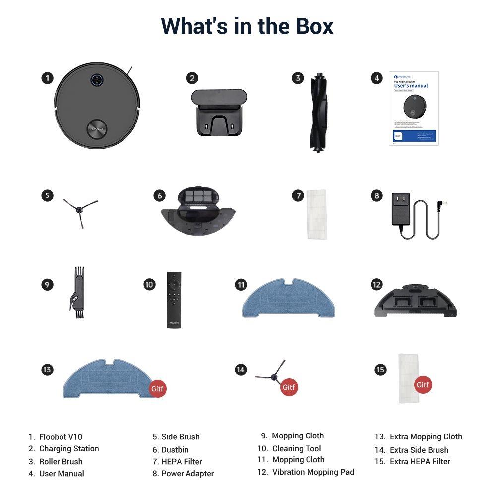 Refurbished Proscenic V10 Robotic Vacuum Cleaner, Floor Mopping, 3000Pa Suction, 240ml Dust Bin, 120Mins Runtime, Smart APP Control