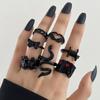 7PCS Vintage Punk Black Color Snake Heart Chain Rings for Women Men Fashion Geometric Black Butterfly Finger Rings Set Jewelry Gift