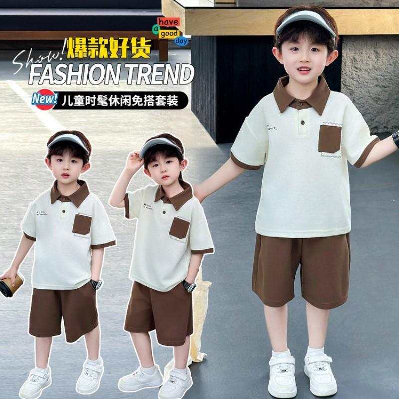 Boys Cotton 2-Piece Set Short Sleeve Tee Mid-Length Pants Casual Kids Outfit Ages 3-8