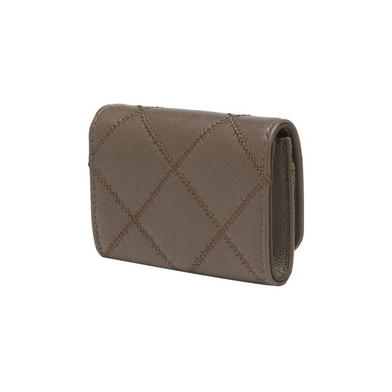 TORY BURCH Willa Solid Color Flip Closure Quilted Leather Business Card Holder Card Holder Wallet Women's Volcano Gray 87866-066