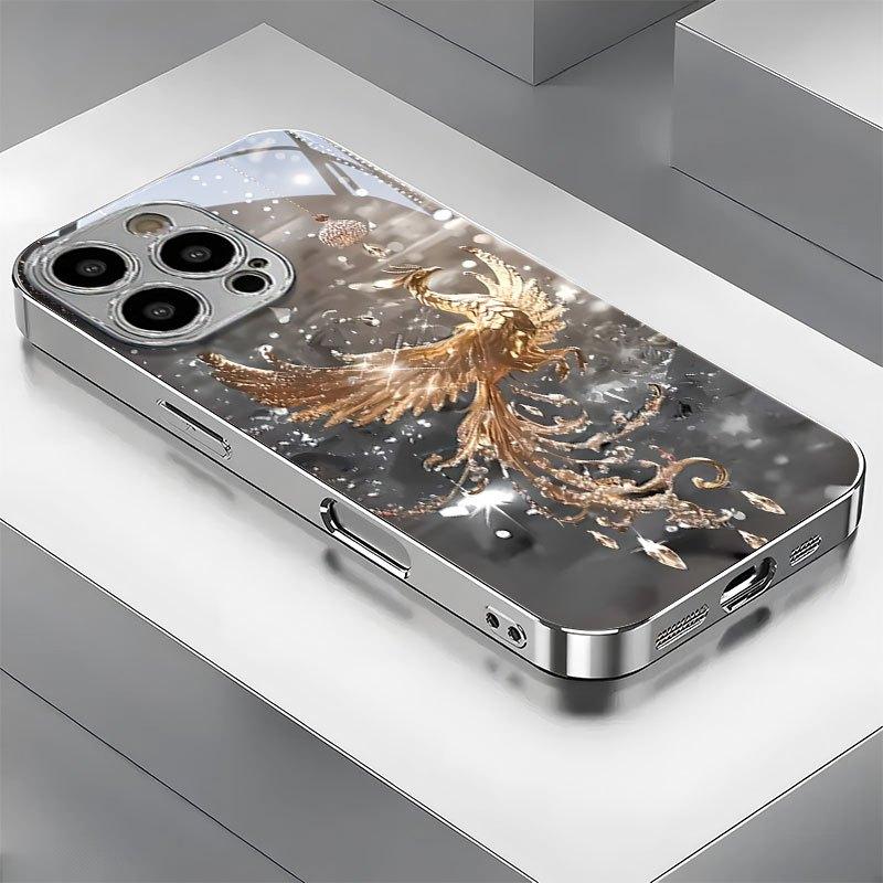Кристальный блестящий чехол для телефона 'Золотой Феникс' для iPhone 17 Pro Max, чехол со встроенным стеклом для iPhone 17 16 15 14 13 12pm Pro Pl
