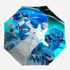 1pc Blue Ranger Auto Open Umbrella, Portable 3-Fold Design with 8-Bone Iron Frame, Outdoor for Fans, Travelers, Daily Use, Gift Idea.Y054