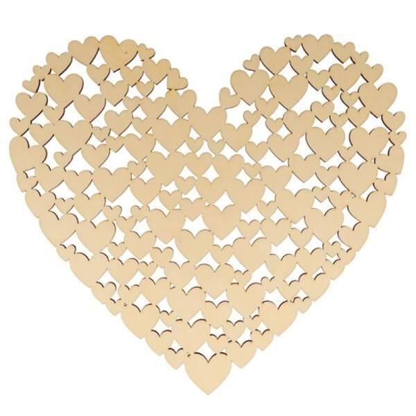 Décoration en bois - ARTEMIO - Coeurs en forme de coeur à décorer - Blanc