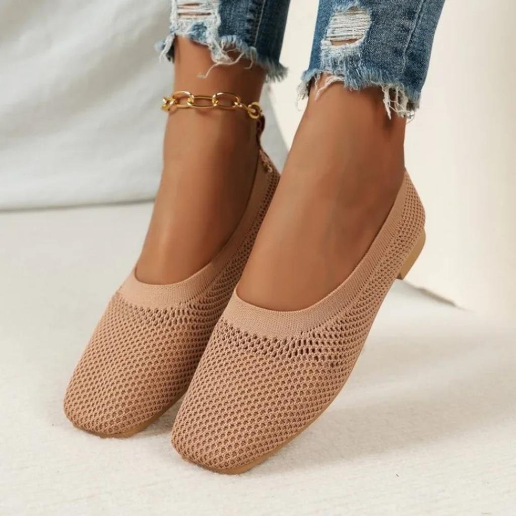 Women's Pointed Toe Flat Shoes Solid Color Knitted Slip On Shoes Casual Breathable Ballet Flats Women Flat Shoes Loafers Women