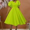V-Neck Puff Sleeve Plus Size African Dress - Women's 2023 Fashion