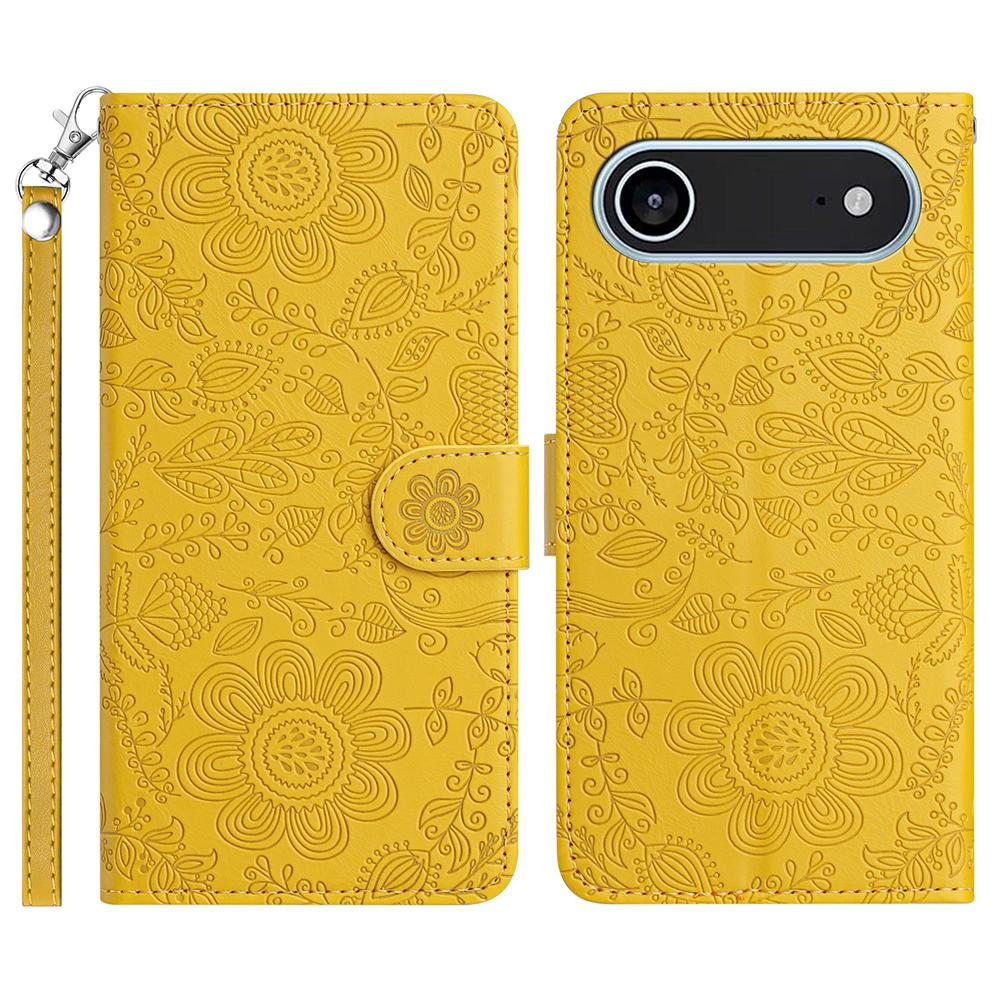 For iPhone Air Case Flower Imprint Leather Flip Wallet Phone Cover with Wrist Strap