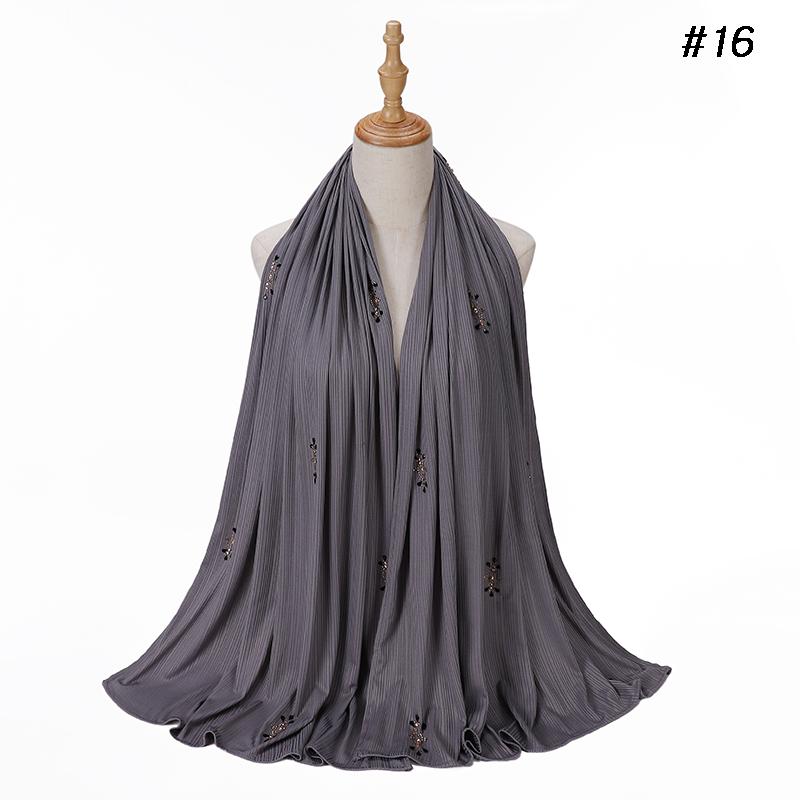 Модный фактурный трикотажный хиджаб Мусульманский однотонный шарф Креповый хиджаб со стразами Мягкие исламские шали Платки Повязка на голову для женщин