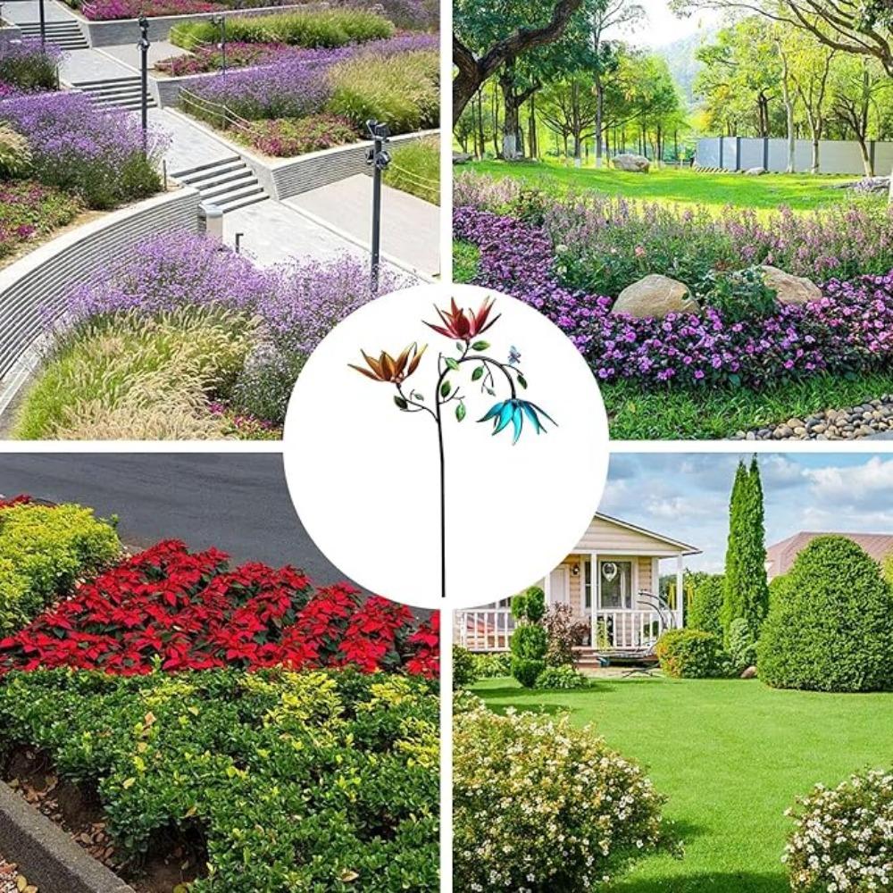 Ветряная мельница с разноцветными цветами, вращающаяся ветряная мельница, металлические поделки из железа, вертушки для сада, украшения для двора и улицы