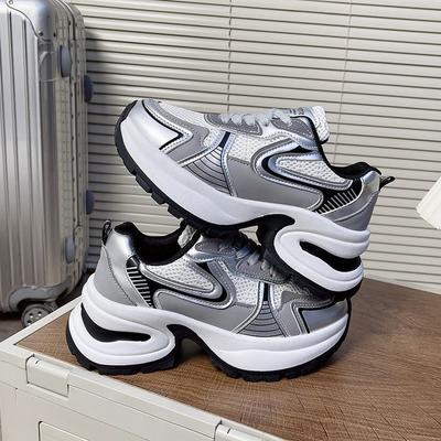 Чжао Рут, те же серебристые кроссовки для женщин, новинка 2024 года, весна и осень, платформа для увеличения роста для невысоких мужчин, спортивная и повседневная обувь