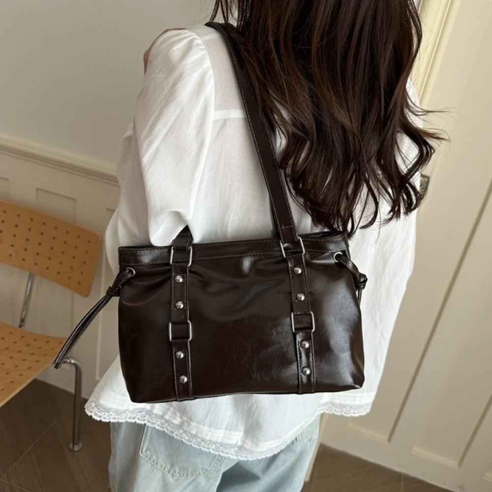Rivet Belt Buckle Women Underarm Bag Multi Color Tote Bag PU Leather Shoulder Bag Daily Work