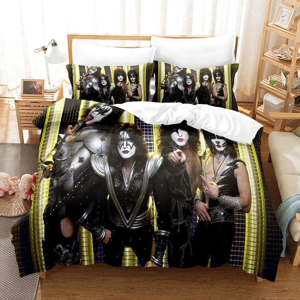 Постельное белье Kiss Rock Band Музыка 3D Пододеяльник Полиэстеровые наволочки Покрывало Мода Домашний декор Подарок Полуторный Кинг Квин Размер