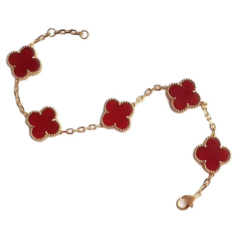 Браслет из 15-миллиметрового четырехлистного клевера и пяти цветков для женщин, 18-каратный, высококачественный, модный, не теряет цвет