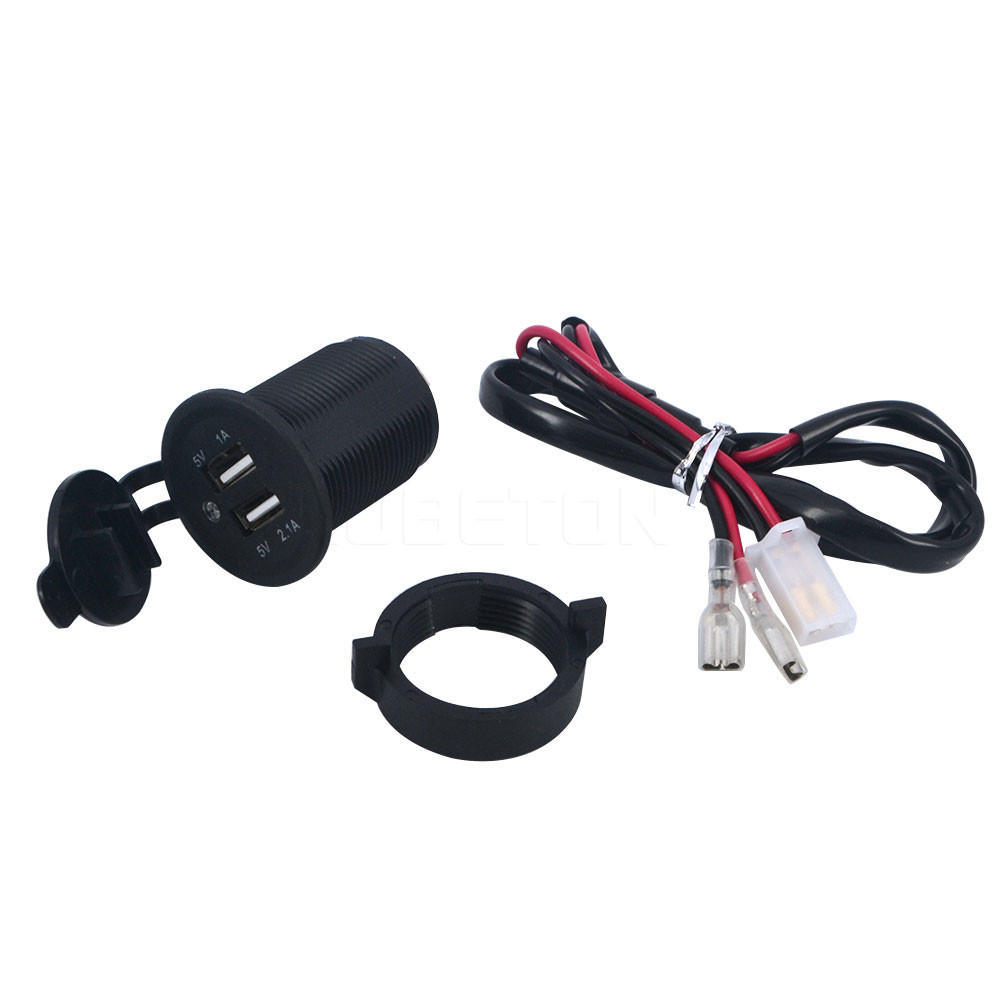 Car Motorcycle Dual USB Socket Splitter 12V-24V Plug DC 5V 2.1A Car Power Adapter Phone Charger Blue Light with Cable