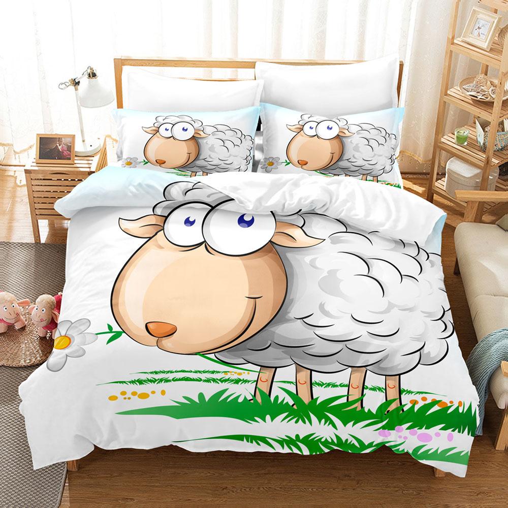Мультяшный комплект пододеяльника с овечками, милые белые овечки, цветочный узор, размер кинг, квин, полный, для детей, мальчиков, девочек, подарок, полиэстеровый комплект постельного белья