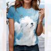 Summer Female Commuting Cat Dog Print Round Neck Short Sleeved Shirt