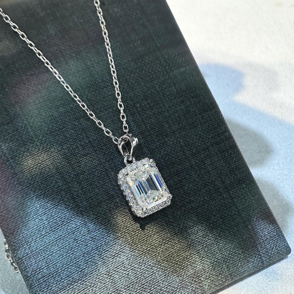 Vinregem 100% серебро 925 пробы VVS1 3EX D цвет изумрудной огранки 2-3CT настоящий муассанит с бриллиантом и драгоценным камнем кулон ожерелье изысканные ювелирные изделия GRA