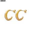 18K Gold Plated Stainless Steel C-Shaped Hoop Earrings for Women, Minimalist Cubic Zirconia Stud Earrings, Trendy Daily Jewelry