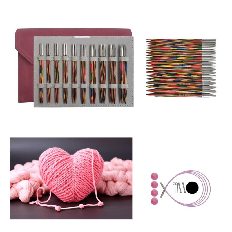 Набор сменных круговых спиц с чехлом и аксессуарами 3 мм-6,5 мм Круговые спицы Инструмент для вязания