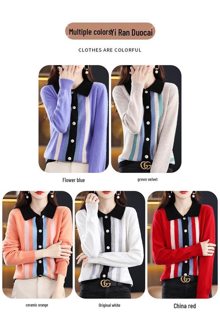 Women's Fashion Slimming Knit Wool Cardigan with Shirt Collar - Versatile Autumn/Winter Sweater