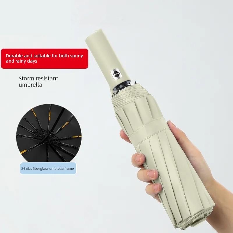 Fully Automatic Folding Umbrella with Black Coating for Sun and Rain Protection, Manual Sunshade, Uv Protection, Windproof, Reinforced Storm-Resistant