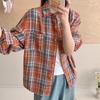 Ретро клетчатая рубашка однотонные топы весна осень отложной воротник рубашки с длинным рукавом женская шикарная свободная блузка азиатский размер