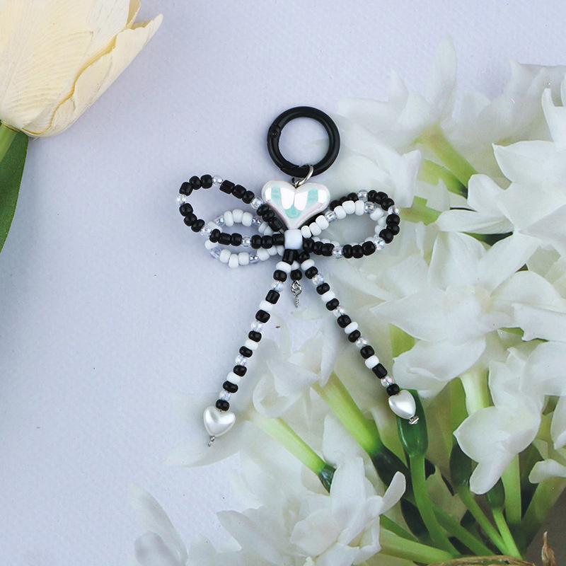 Модный милый брелок в форме сердца с бантом, милый бисерный бант, брелоки для ключей, украшения для рюкзака, аксессуары, кулон для мобильного телефона, подарки