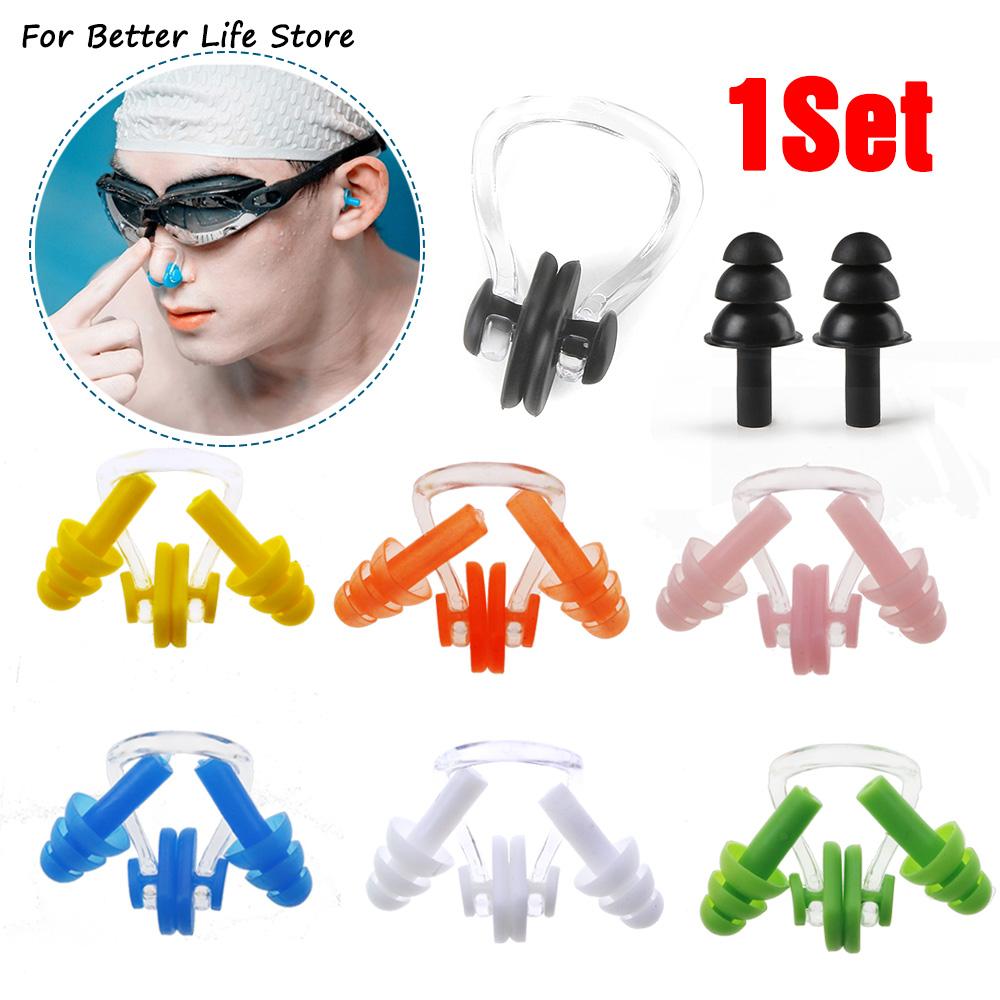 1Set 11G Soft Silicone Elastic Unisex Nose Clip Earplugs Waterproof Swimming Ear Plugs Surf Diving Pool Accessories