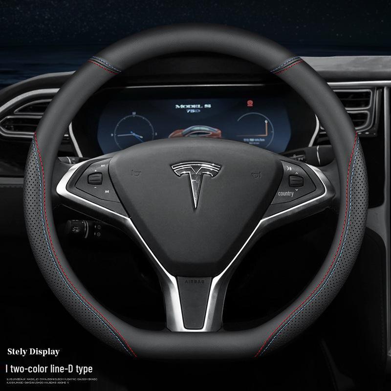 Tesla Steering Wheel Covers: Genuine Leather, Anti-Slip, All-Season for Model 3, Y, X, S