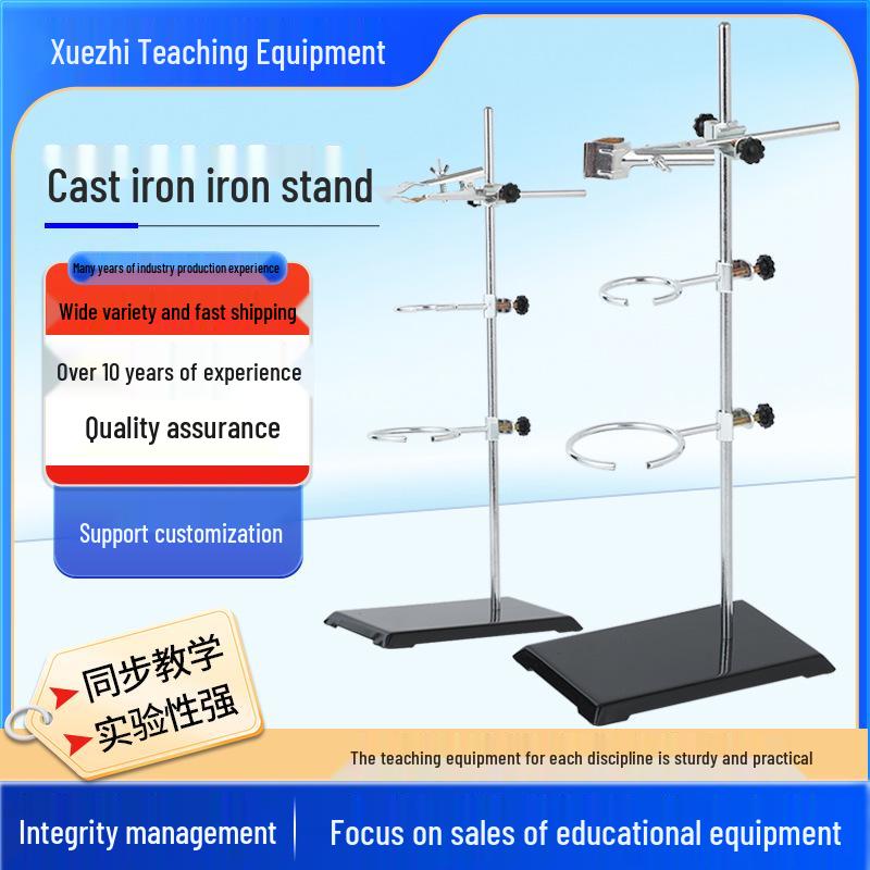 Iron Stand with Square Base for Laboratory Experiments - Complete Set with Flask Clamp & Burette Holder