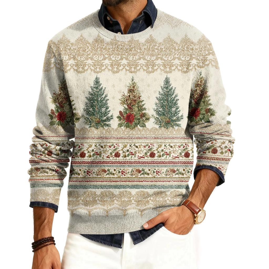 Мужской пуловер с круглым вырезом, длинными рукавами и рубчатой вязкой