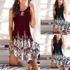 Женские летние свободные платья без рукавов с принтом и майкой средней длины