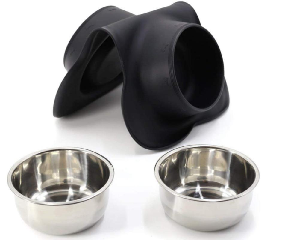 Anti-slip Double Bowl for Dog with Stainless Steel Durable Silicone Mat Drinking Water Feeding Bowl | Dog Food