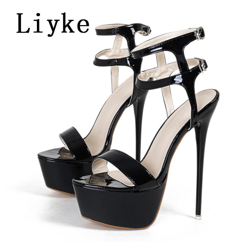 Fashion Liyke Sexy Red High Heels Platform Sandals For Women Fashion Double Buckle Strap Open Toe Wedding Banquet Shoes Big Size 45 46