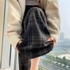 Women's Retro High-Waist Wool Plaid Pants - Contrast Color, Wide-Leg, Floor-Length, Velvet-Lined for Autumn/Winter 2024