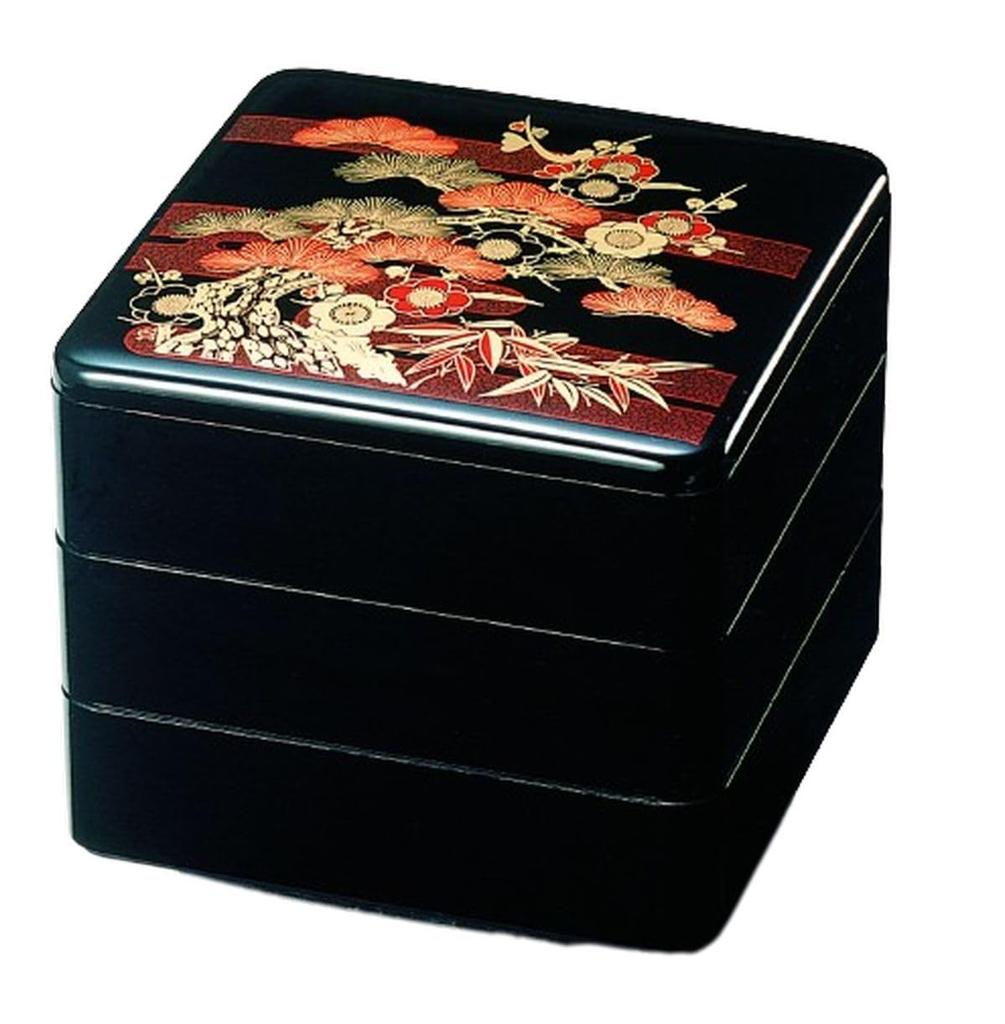 Outdoor Lunch Box Made In 3 Black and Plum X X J-kitchens (Lunch Box) Japan, Tiers, 6-inch, Pine, Bamboo, Design, 18.1cm 18.1cm 16.3cm