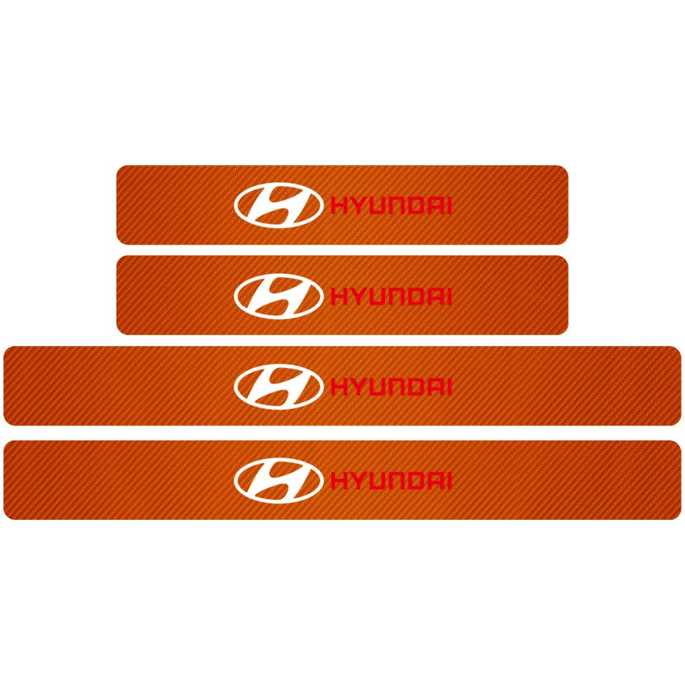 4PCS Car Door Plate Carbon Fiber Threshold Protector Sticker For Hyundai i10 i20 i30 Creta Tucson Solaris Elantra Santa Fe Kona lf3